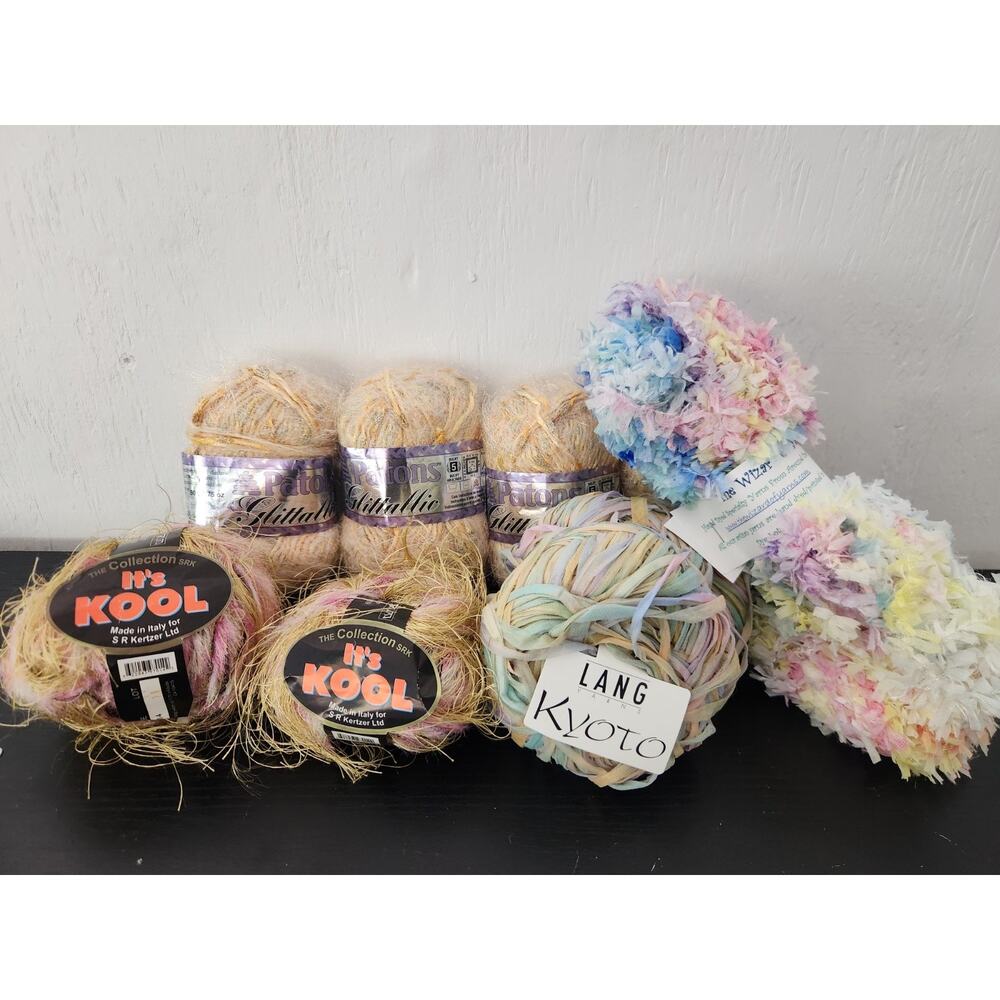 Mixed Yarn Lot Novelty Ribbon Boucle Fuzzy Patons Metallic Lang Kyoto Pastel Mix - Picture 3 of 16
